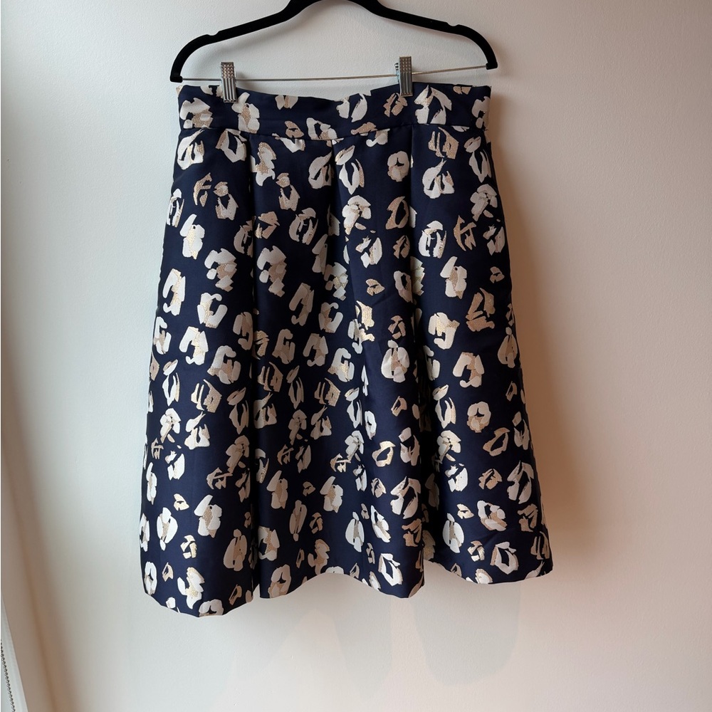 Eliza J Navy White and Gold Floral Skirt